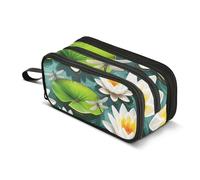 Grande trousse à crayons avec fermeture éclair - Motif nénuphars blancs - Pour filles - Impression artistique - Fournitures de bureau - 22,5 x 9 x 11 cm
