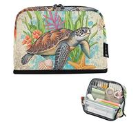 Grande trousse à crayons avec fermeture éclair pour filles et salle de classe - Motif floral rose - Fournitures de bureau vintage - Tortue de mer
