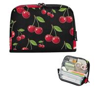 Grande trousse à crayons avec fermeture éclair pour filles, étudiants, enfants, papeterie, fournitures de rentrée scolaire, rouge vif, feuilles de cerises, noir