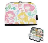 Grande trousse à crayons avec fermeture éclair pour garçons Motif sirènes colorées Motif floral Rose