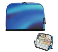 Grande trousse à crayons avec fermeture éclair - Sac de rangement pour salle de classe - Papeterie colorée pour enfants - Fournitures scolaires - Beau bruit dégradé bleu
