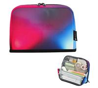 Grande trousse à crayons avec fermeture éclair - Sac de rangement pour salle de classe - Pour garçons - Fournitures scolaires - Rouge et bleu - Dégradé flou