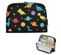 Grande trousse à crayons avec fermeture éclair - Trousse de rangement pour salle de classe - Pour garçons - Imprimés d'art - Fournitures de rentrée scolaire - Coloré - Dinosaures et planètes - Noir