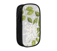 Grande trousse à crayons avec imprimé fleurs blanches et feuilles vertes pour enfants, garçons, école, bureau