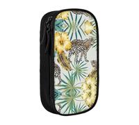 Grande trousse à crayons avec imprimé léopard et feuilles de palmier pour enfants, garçons, école, bureau