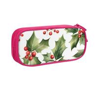 Grande trousse à crayons avec motif de feuilles de houx de Noël pour garçons et filles - Grande trousse à crayons pour l'école et le bureau - Trousse de maquillage zippée, bleu, 21x5x10.5cm, Trousse