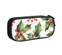 Grande trousse à crayons avec motif de feuilles de houx de Noël pour garçons et filles - Grande trousse à crayons pour l'école et le bureau - Trousse de maquillage zippée, Noir , 21x5x10.5cm, Trousse