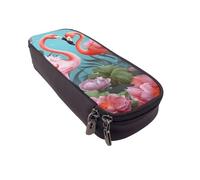 Grande trousse à crayons avec motif papillon bleu pour le bureau, petite pochette à fermeture éclair pour crayons, Flamingo Love Flowers, Taille unique, Trousse de maquillage