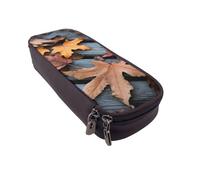 Grande trousse à crayons avec motifs floraux tribaux pour le bureau, petite pochette à fermeture éclair pour crayons, Feuilles d'automne en bois, Taille unique, Trousse de maquillage
