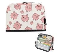 Grande trousse à crayons beige avec motif de cochons roses et mignons avec fermeture éclair pour filles, fournitures spéciales pour l'école, le lycée, le bureau