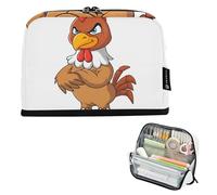 Grande trousse à crayons blanche avec fermeture éclair - Motif poule en colère - Pour garçons et filles - Décoration pour la rentrée scolaire - Fournitures de bureau