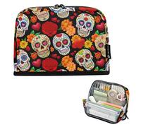 Grande trousse à crayons colorée Day Dead Sugar Skulls avec fermeture éclair pour crayons - Sac de rangement mignon pour filles - Pour la rentrée scolaire - Fournitures de bureau