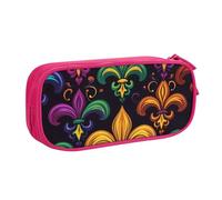Grande trousse à crayons colorée Mardi Gras pour garçons et filles Motif fleur de lys Grande trousse à crayons pour l'école et le bureau Trousse de maquillage zippée, bleu, 21x5x10.5cm, Trousse de