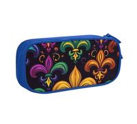 Grande trousse à crayons colorée Mardi Gras pour garçons et filles Motif fleur de lys Grande trousse à crayons pour l'école et le bureau Trousse de maquillage zippée, rose, 21x5x10.5cm, Trousse de