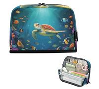 Grande trousse à crayons colorée sous l'eau avec fermeture éclair pour filles Motif tortue de mer