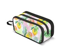 Grande trousse à crayons de couleur avec fermeture éclair pour filles, pour la rentrée scolaire, fournitures de bureau pour adultes, aquarelle, citron, pêche, fruits, 22,5 x 9 x 11 cm