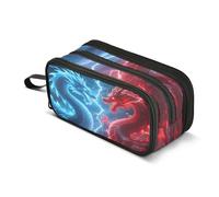 Grande trousse à crayons de grande capacité avec 3 compartiments, motif dragon bleu et rouge, fournitures scolaires, fournitures de bureau, trousse de maquillage pour étudiants, filles, garçons