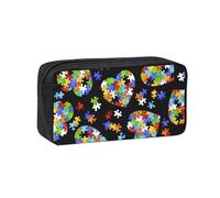 Grande trousse à crayons de sensibilisation à l'autisme - Grande capacité - Avec pièces de puzzle - Imprimé cœur - Durable - Pour voyage et maquillage