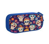 Grande trousse à crayons d'Halloween avec motif squelette et fleur pour garçons et filles - Grande trousse à crayons avec fermeture éclair pour l'école et le bureau, rose, 21x5x10.5cm, Trousse de