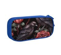 Grande trousse à crayons d'Halloween avec rose rouge pour garçons et filles, motif corbeau noir, trousse de papeterie de bureau, trousse à crayons pour l'école, le bureau, trousse de maquillage zippée