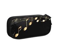 Grande trousse à crayons dorée avec motif notes de musique pour garçons et filles, clavier de piano, trousse à crayons pour l'école, le bureau, la trousse de maquillage zippée, Noir , 21x5x10.5cm