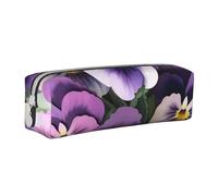 Grande trousse à crayons en cuir avec imprimé de pensées et fleurs pour hommes, femmes, adolescents, étudiants, blanc, Taille unique, Cartable