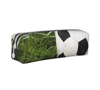 Grande trousse à crayons en cuir avec imprimé herbe verte de football pour hommes, femmes, adolescents, étudiants, blanc, Taille unique, Cartable