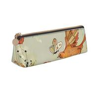 Grande trousse à crayons en cuir avec imprimé poule et papillons volants parmi les fleurs - Trousse à crayons triangulaire pour homme, femme, adolescent, étudiant, blanc, Taille unique, Cartable