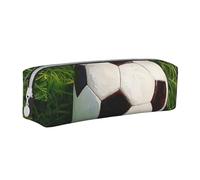Grande trousse à crayons en cuir imprimé ballon de football sur herbe pour hommes, femmes, adolescents, étudiants, blanc, Taille unique, Cartable
