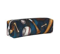 Grande trousse à crayons en cuir imprimé baseball, basket-ball, football, hockey - Trousse à crayons simple - Grande trousse à crayons - Pour hommes, femmes, adolescents, étudiants, blanc, Taille