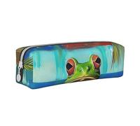 Grande trousse à crayons en cuir imprimé drapeau de Porto Rico grenouille palmiers trousse simple à crayons de bureau grande trousse à crayons boîte à crayons pour hommes, femmes, adolescents et