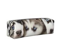 Grande trousse à crayons en cuir imprimé husky chiots chiens simple trousse à crayons de bureau grande trousse à crayons pour hommes, femmes, adolescents et étudiants, blanc, Taille unique, Cartable