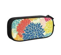 Grande trousse à crayons en forme de chrysanthème pour garçons et filles - Motif fleurs colorées - Organiseur de papeterie - Pour l'école et le bureau - Trousse de maquillage zippée, Noir