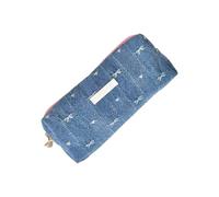 Grande trousse à crayons en jean avec nœud papillon - Multifonction - Organiseur de voyage - Pour bureau, école, voyage, journal, bleu marine