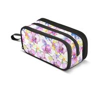 Grande trousse à crayons en nylon avec fermeture éclair et fleur d'orchidée sauvage pour filles du collège