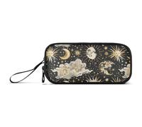 Grande trousse à crayons en nylon avec feuille dorée et lune - Grande trousse à crayons - Organiseur de papeterie pour enfants du collège