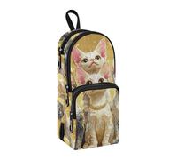 Grande trousse à crayons en nylon avec motif de chats Devon Rex - Style réaliste - 3 compartiments - Multifonction et esthétique - Pour adolescents et garçons - 1600 ml
