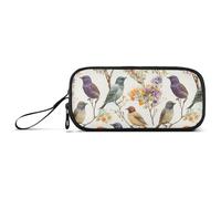 Grande trousse à crayons esthétique en nylon blanc avec fermeture éclair - Motif oiseaux d'étourneaux européens, Oiseaux d'étourne européens esthétiques blancs, 1 size, Papeterie