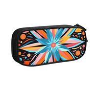 Grande trousse à crayons ethnique abstraite pour garçons et filles, motif fleur aztèque, trousse à crayons pour l'école, le bureau, la trousse de maquillage à fermeture éclair, Noir , 21x5x10.5cm