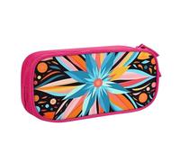 Grande trousse à crayons ethnique abstraite pour garçons et filles, motif fleur aztèque, trousse à crayons pour l'école, le bureau, la trousse de maquillage à fermeture éclair, bleu, 21x5x10.5cm