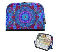 Grande trousse à crayons kaléidoscope bleu mandala avec fermeture éclair pour filles, pour la rentrée scolaire, fournitures de bureau