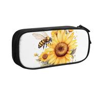 Grande trousse à crayons motif abeille et tournesol pour garçons et filles - Grande trousse à crayons avec fermeture éclair - Motif fleur jaune, Noir , 21x5x10.5cm, Trousse de maquillage