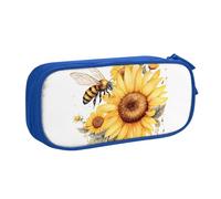 Grande trousse à crayons motif abeille et tournesol pour garçons et filles - Grande trousse à crayons avec fermeture éclair - Motif fleur jaune, rose, 21x5x10.5cm, Trousse de maquillage