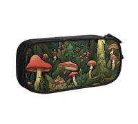 Grande trousse à crayons motif arbre de forêt pour garçons et filles, motif champignon, trousse à crayons pour l'école, le bureau, la trousse de maquillage à fermeture éclair, Noir , 21x5x10.5cm