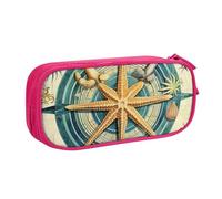 Grande trousse à crayons motif boussole nautique rétro pour garçons et filles - Grande trousse à crayons pour l'école et le bureau - Trousse de maquillage à fermeture éclair, bleu, 21x5x10.5cm