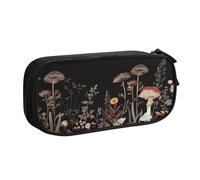 Grande trousse à crayons motif forêt champignon pour garçons et filles - Grande trousse à crayons pour l'école et le bureau - Trousse de maquillage zippée, Noir , 21x5x10.5cm, Trousse de maquillage