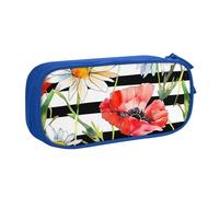 Grande trousse à crayons motif marguerite coquelicot pour garçons et filles - Grande trousse à crayons à rayures et fleurs - Organiseur de papeterie pour l'école et le bureau - Trousse de maquillage