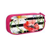 Grande trousse à crayons motif marguerite coquelicot pour garçons et filles - Grande trousse à crayons à rayures et fleurs - Organiseur de papeterie pour l'école et le bureau - Trousse de maquillage
