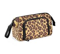 Grande trousse à crayons plate à motif géométrique imprimé peau de léopard marron doré grande capacité fine portable pour collège étudiant collège