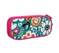 Grande trousse à crayons rétro en forme de cœur et de fleur pour garçons et filles - Grande trousse à crayons colorée pour l'école et le bureau - Trousse de maquillage zippée, bleu, 21x5x10.5cm